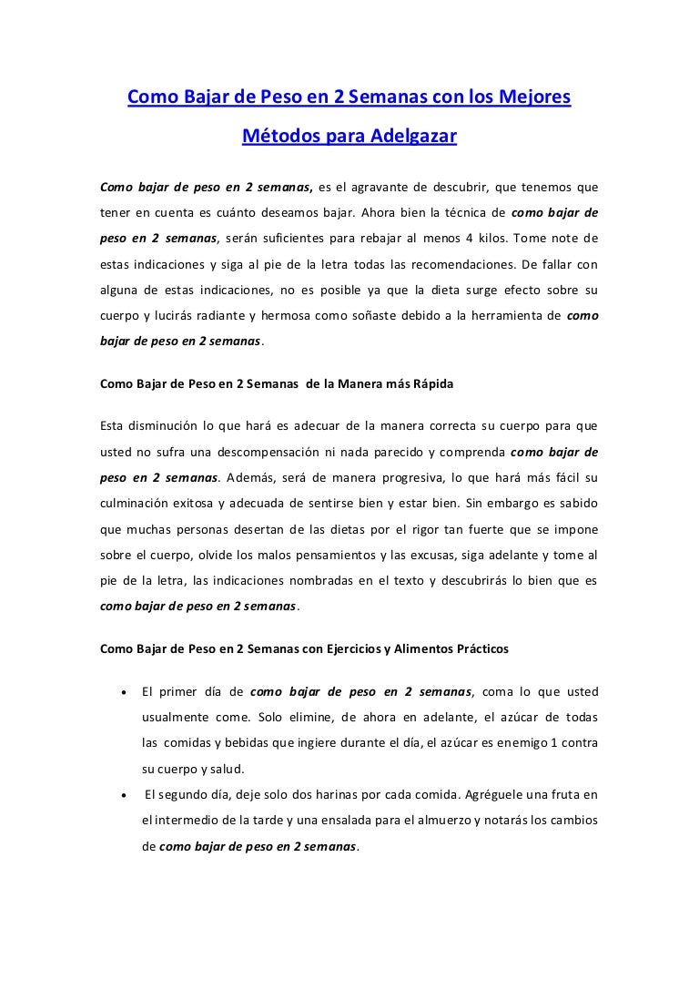 Como bajar de peso en 2 semanas sin ejercicio